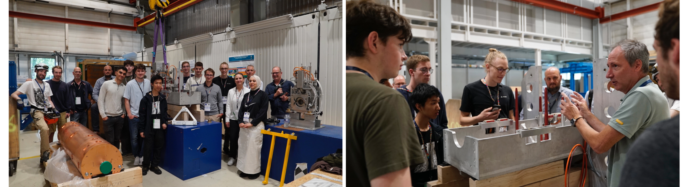 group photo of people with equipment, man explaining equipment to group
